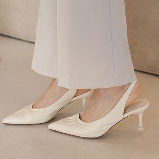 Pointy-toe Shirred Slingback Pumps