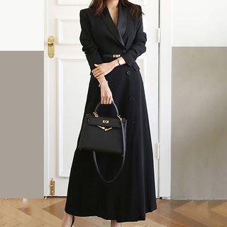 Double-breasted Long-sleeve Maxi A-line Dress