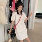 Puff-sleeve Polo Neck Mini T-shirt Dress