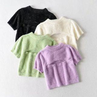 Short-sleeve Cutout Crop Knit Top