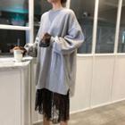 Long-sleeve Plain Sweater / Lace Dress