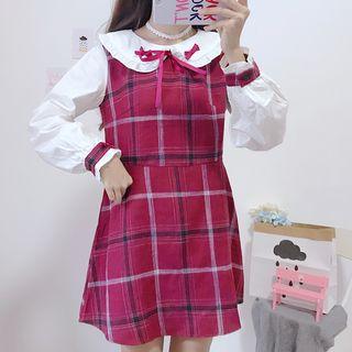 Mock Two Piece Long-sleeve A-line Dress As Shown In Figure - One Size
