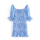 Short-sleeve Shirred Tie-dye Mini Bodycon Dress