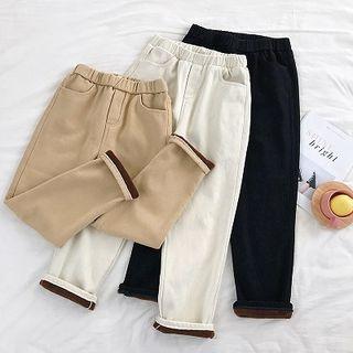 Plain High-waist Fleece Loose-fit Pants