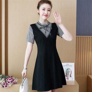 Short-sleeve Mock Two-piece A-line Dress