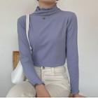 Long-sleeve Mock Neck Lettuce Edge T-shirt