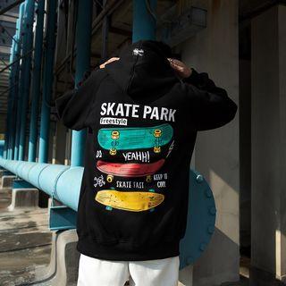 Oversized Skateboard-print Hooded Pullover