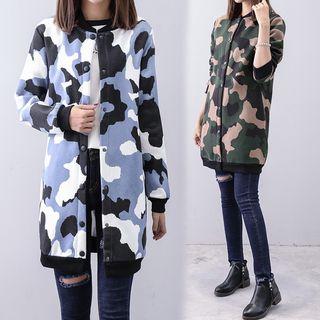 Camo Print Buttoned Baseball Coat