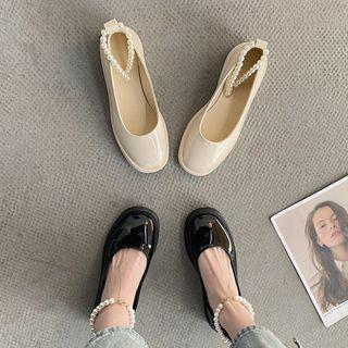 Faux Pearl Ankle Strap Patent Flats