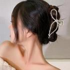 Rhinestone Bow Hair Claw C507 - White Faux Pearl - Gold - One Size
