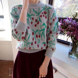 Cherry Patterned Wool Blend Knit Top