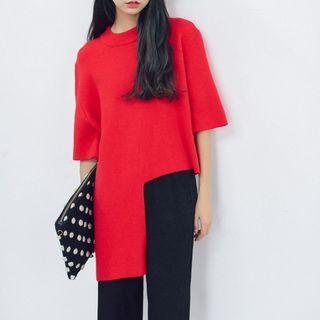 Asymmetric Hem Elbow Sleeve Top