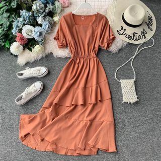 Ruffle-hem Short-sleeve A-line Dress