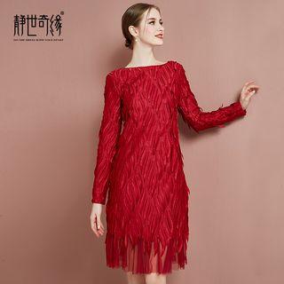 Textured Long-sleeve Shift Dress