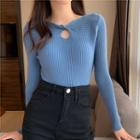 Long-sleeve Cutout-front Knit Top