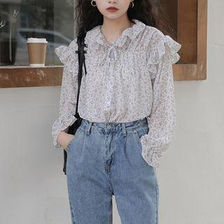 Floral Print Blouse Purple - One Size