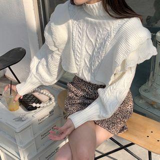 Ruffle Cable-knit Sweater White - One Size