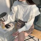 Ruffle Cable-knit Sweater White - One Size