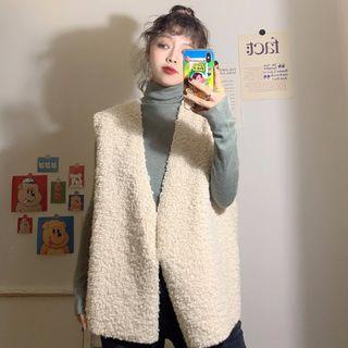 Turtleneck Long-sleeve Top / Fleece Open Front Vest