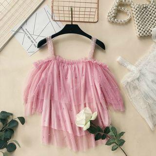 Off-shoulder Short-sleeve Mesh Top