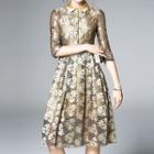 Lace 3/4 Sleeve Collared Dress