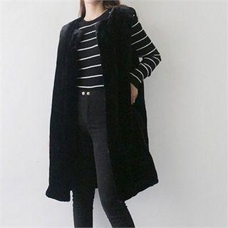Open-front Faux-fur Long Vest Black - One Size