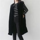 Open-front Faux-fur Long Vest Black - One Size