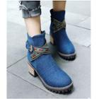 Denim Buckled Chunky Heel Ankle Boots