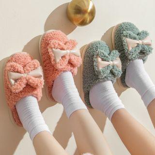Couple Matching Bow Fluffy Slippers