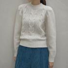 Puff-sleeve Cable-knit Top Ivory - One Size