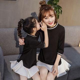 Family Matching 3/4-sleeve Ruffle Dress