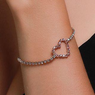 Rhinestone Heart Bracelet 01 - 6846 - Gold - One Size