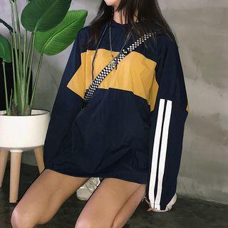 Long Sleeve Color Panel Litter Printed Hoodie As Shown In Figure - One Size