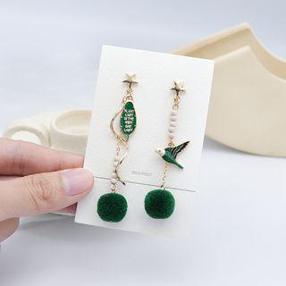 Non-matching Alloy Bird & Bobble Dangle Earring