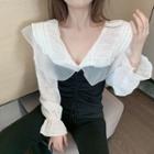 Paneled Ruffled Drawstring Blouse