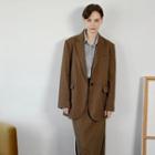 Single-button Belted Checked Jacket Camel - One Size