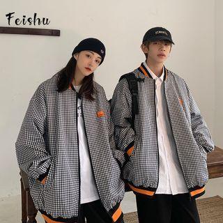 Couple Matching Check Loose-fit Baseball Jacket