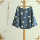 Printed Buttoned Denim A-line Skirt
