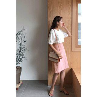 Wrap-front A-line Linen Skirt