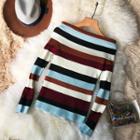 Off-shoulder Striped Long-sleeve Knit Top