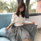 Off Shoulder Short Sleeve Tulle Dress