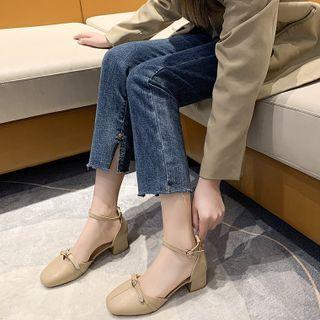 Bow Detail Rhinestone Block Heel Sandals