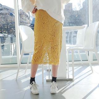 Slit-back Laced Pencil Skirt
