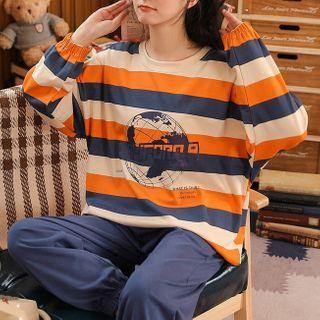 Loungewear Set : Long-sleeve Striped Top + Pants