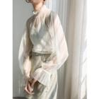 Mock Neck Sheer Lace Blouse Almond - One Size