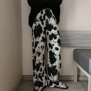 Patterned Wide Leg Pants Black & White - One Size