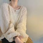 Long-sleeve Textured Top Beige - One Size