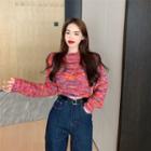 Crewneck Color-block Sweater / High Waist Wide Leg Jeans