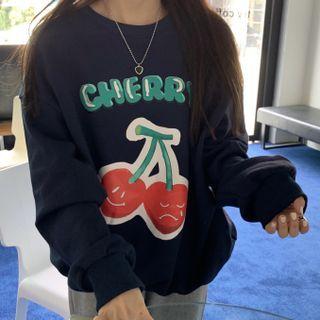 Cherry Print Sweatshirt Navy Blue - One Size