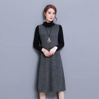 Mock Two-piece Turtleneck A-line Dress